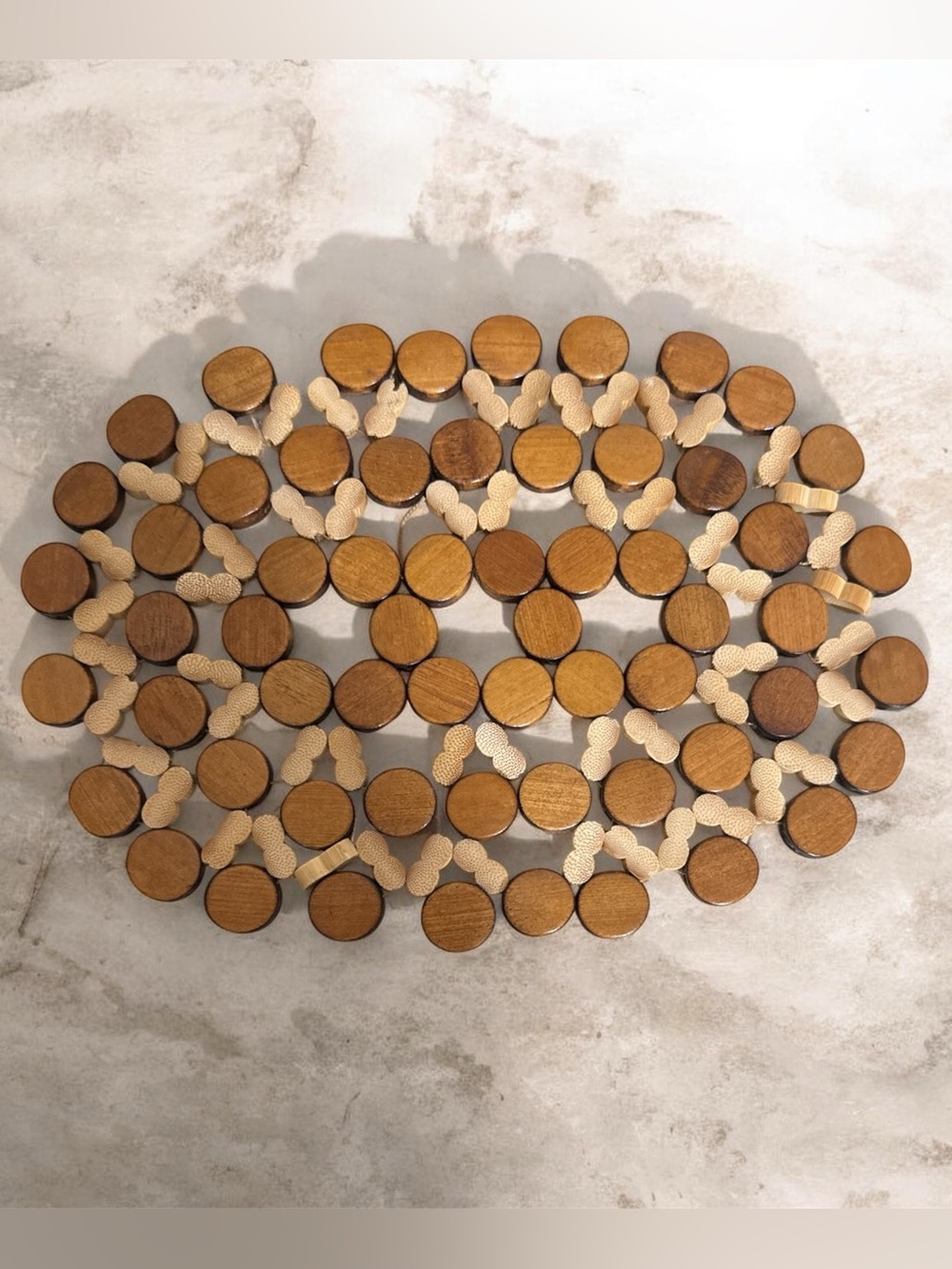 Oval Wooden Trivet - Natural Brown & Cream